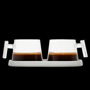 Glass Espresso Cups with Handles on White Tray